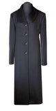 Black cashmere coat with curved shawl collar